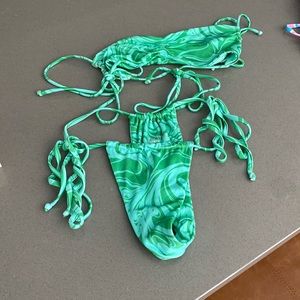 Frankie’s Bikinis Green Swirl Bikini — S (top) & XS (bottoms)